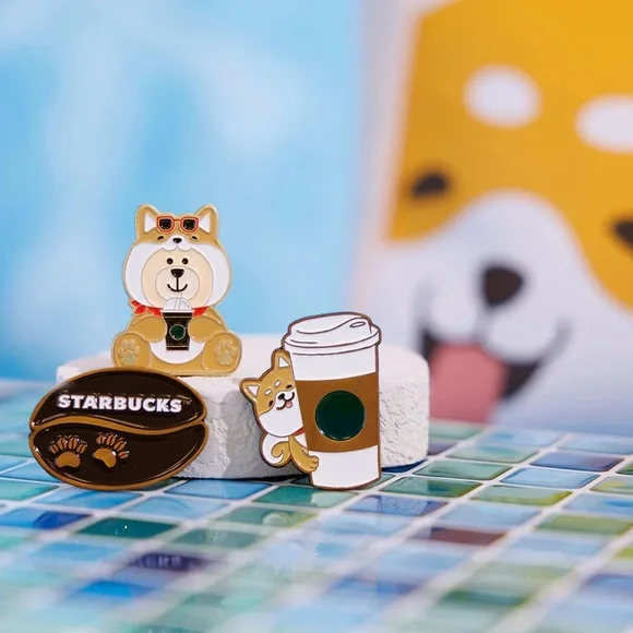 Starbucks Hong Kong Shiba Canvas Bag with 3 Metal Pin Set - Picture 5 of 11